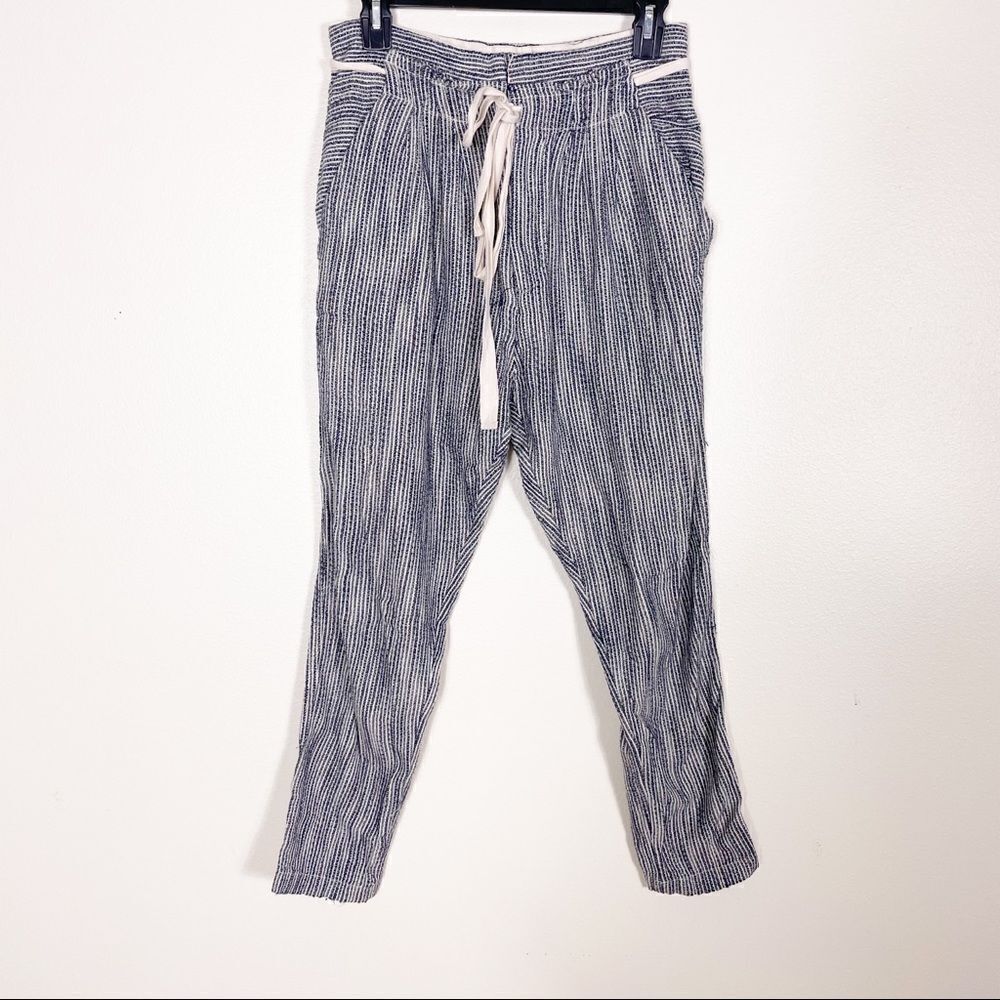 Free People Blue and White Striped Skinny Leg Cotton Soft Pants